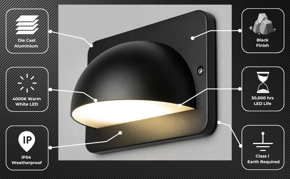 RENNES | Outdoor Curved Half Moon Down Wall Light Fitting | 10W LED | 4000K Neutral White | IP54 | Black