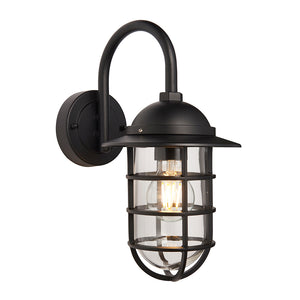 PORT | Outdoor Fisherman Cage Lantern Porch Barn Wall Light | E27 | IP44 | Matt Black