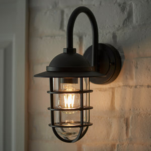 PORT | Outdoor Fisherman Cage Lantern Porch Barn Wall Light | E27 | IP44 | Matt Black