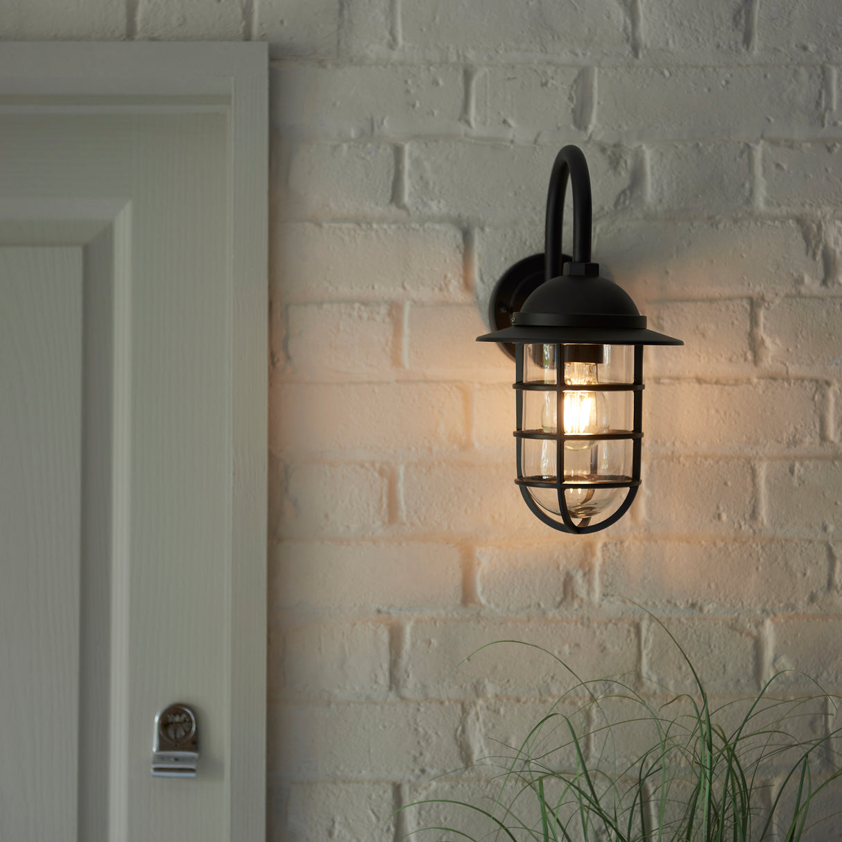 PORT | Outdoor Fisherman Cage Lantern Porch Barn Wall Light | E27 | IP44 | Matt Black