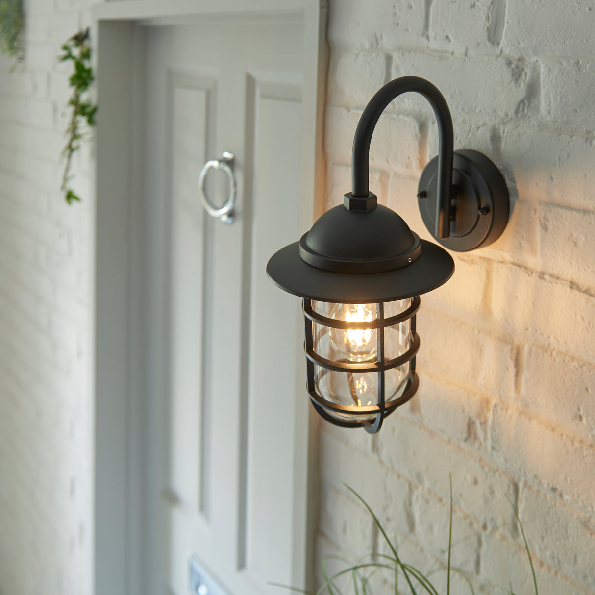 PORT | Outdoor Fisherman Cage Lantern Porch Barn Wall Light | E27 | IP44 | Matt Black