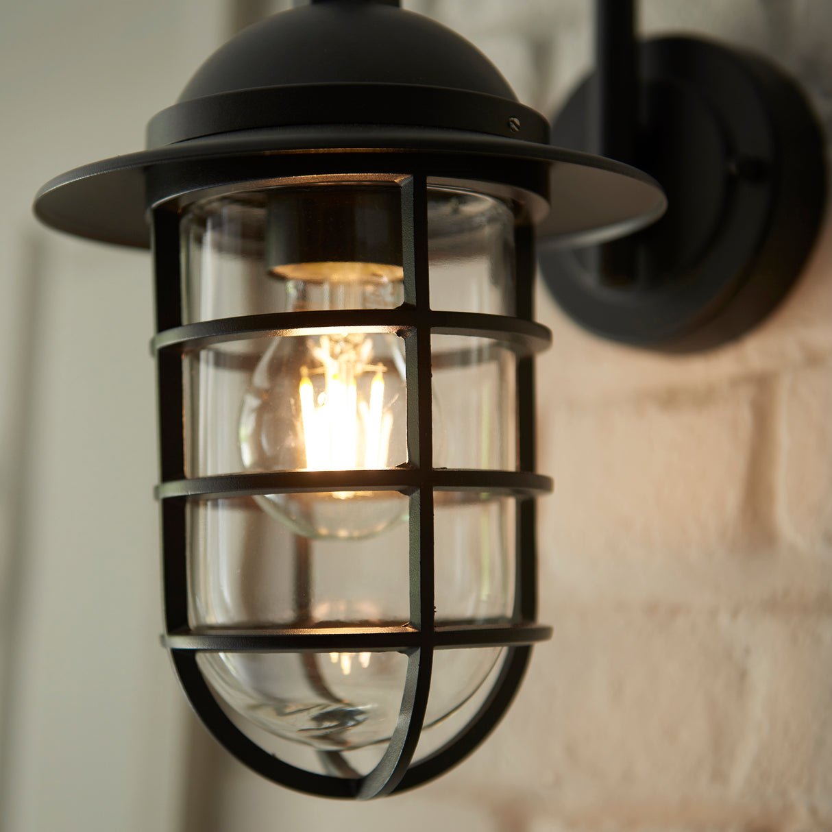 PORT | Outdoor Fisherman Cage Lantern Porch Barn Wall Light | E27 | IP44 | Matt Black