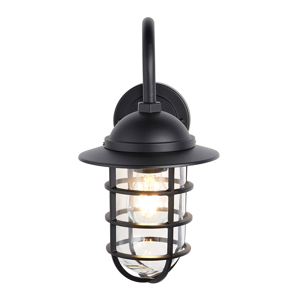 PORT | Outdoor Fisherman Cage Lantern Porch Barn Wall Light | E27 | IP44 | Matt Black