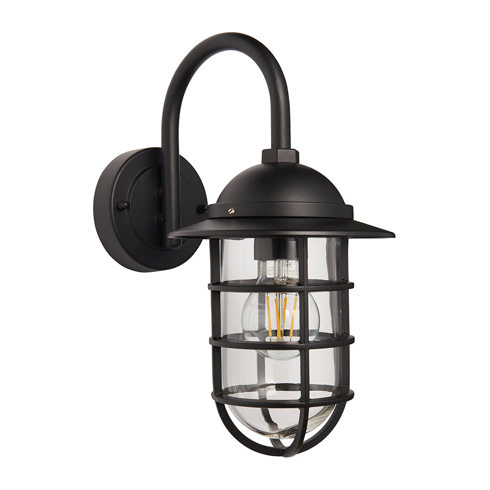 PORT | Outdoor Fisherman Cage Lantern Porch Barn Wall Light | E27 | IP44 | Matt Black