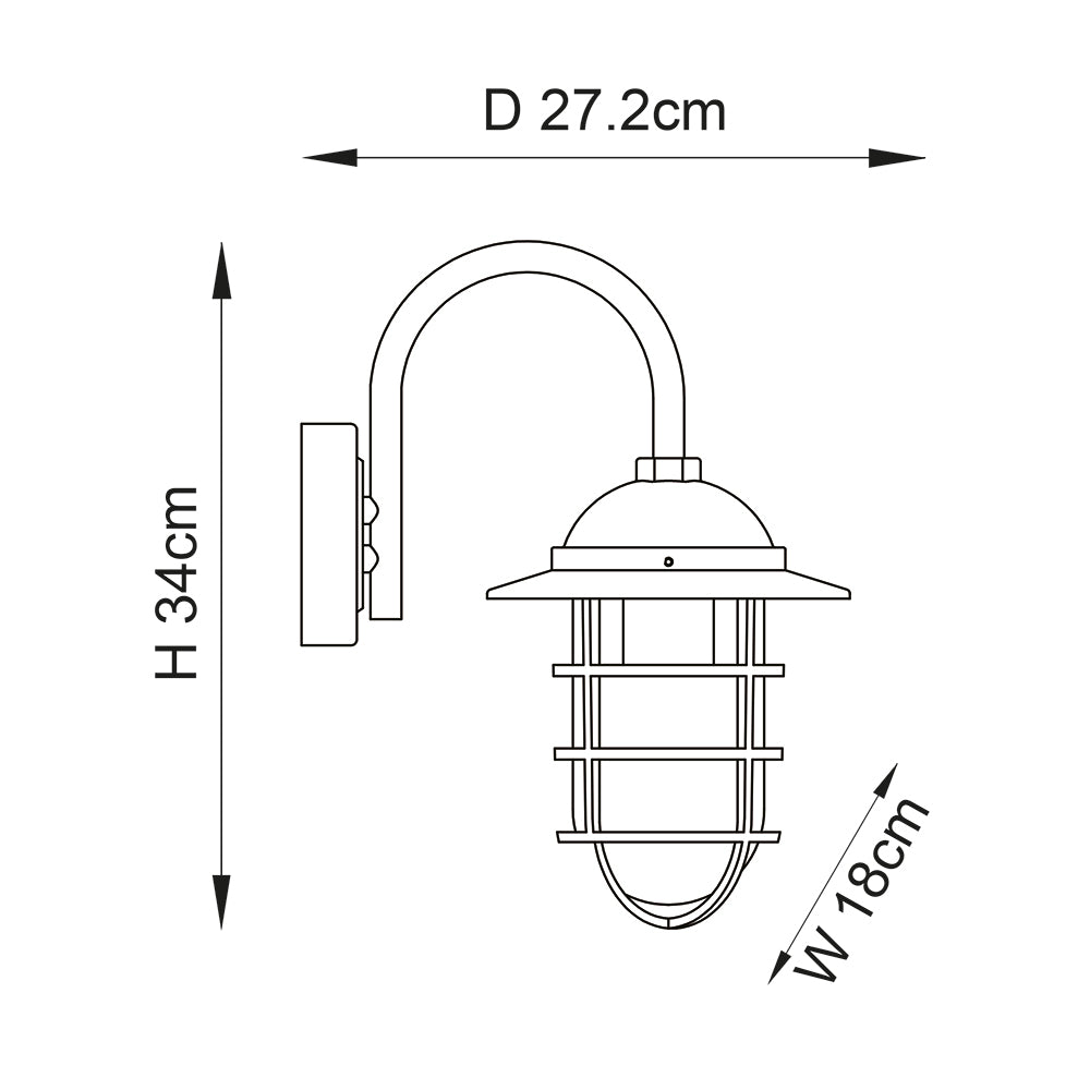 PORT | Outdoor Fisherman Cage Lantern Porch Barn Wall Light | E27 | IP44 | Matt Black