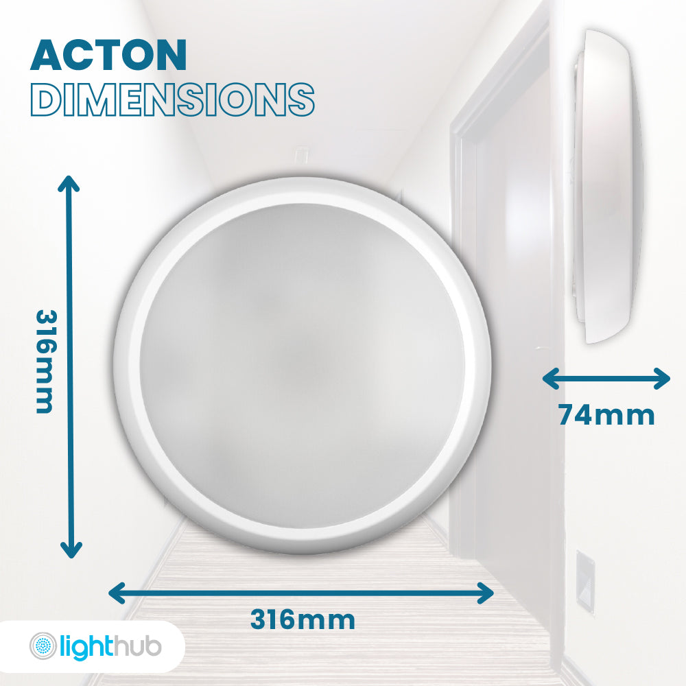 ACTON Slim Bulkhead Light | LED Multi Wattage 1800lm | Tri-Colour CCT | IP65 | 3hr Emergency Function