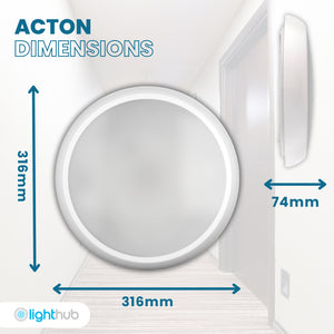 ACTON Slim Bulkhead Light | LED Multi Wattage 1800lm | Tri-Colour CCT | IP65 | Corridor Function Sensor