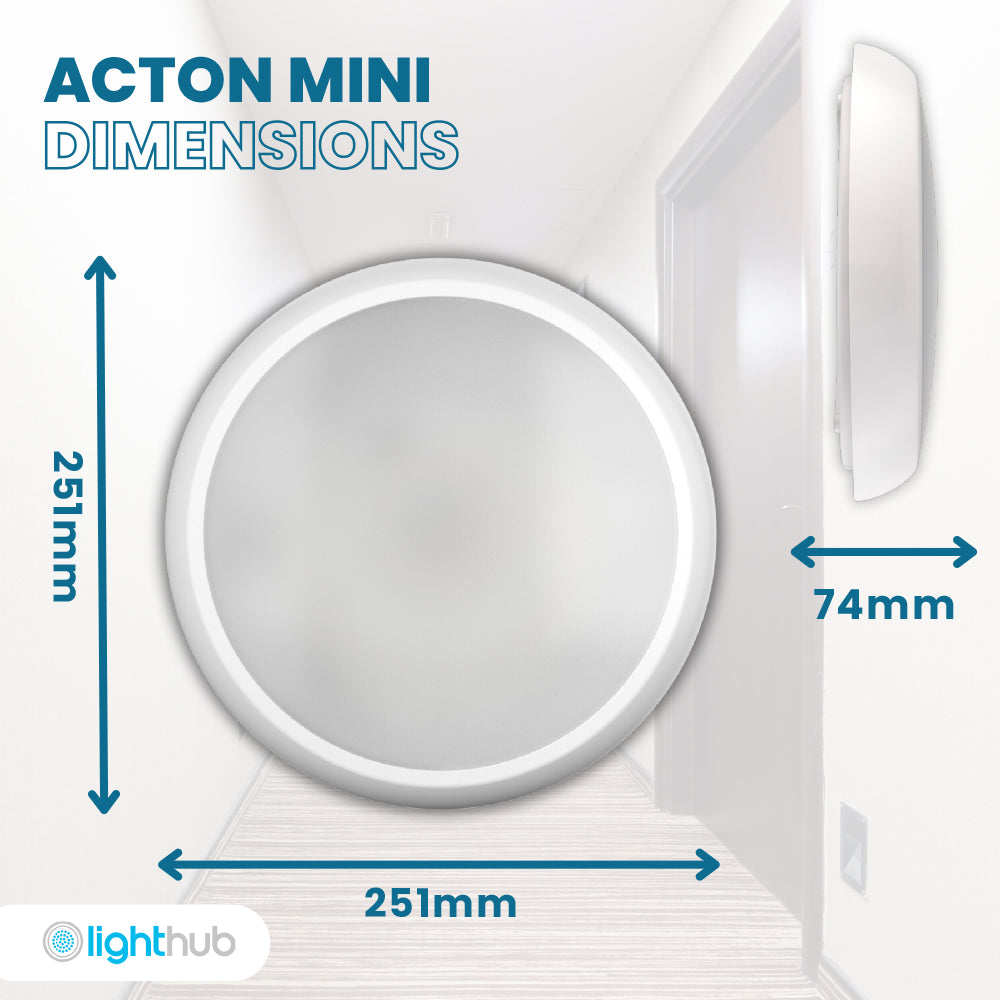 ACTON MINI Small 251mm Slim Bulkhead Light | LED Multi Wattage 1200lm | Tri-Colour CCT | IP65 | White