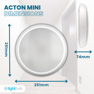 ACTON MINI Small 251mm Slim Bulkhead Light | LED Multi Wattage 1200lm | Tri-Colour CCT | IP65 | White | Microwave Sensor