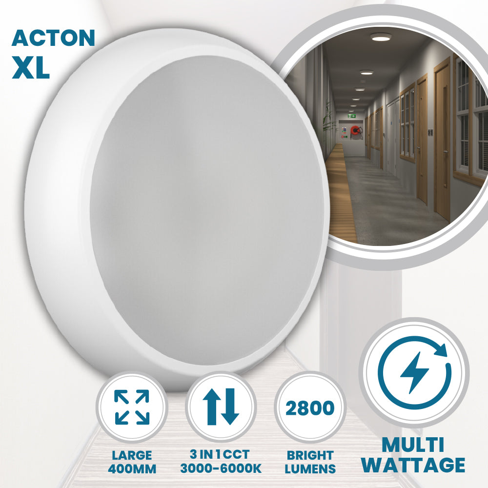 ACTON XL Large 400mm Slim Bulkhead Light | LED Multi Wattage 2800lm | Tri-Colour CCT | IP65