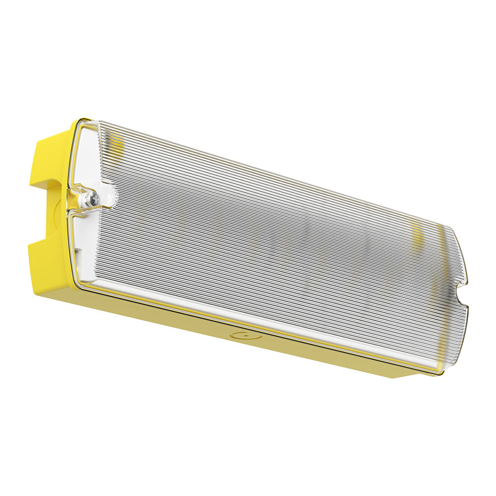 APEX 110V Rectangle Fire Exit Bulkhead Light Fitting | LED 5W 220lm | 6500K Daylight White | IP65 | 3hr Emergency Function