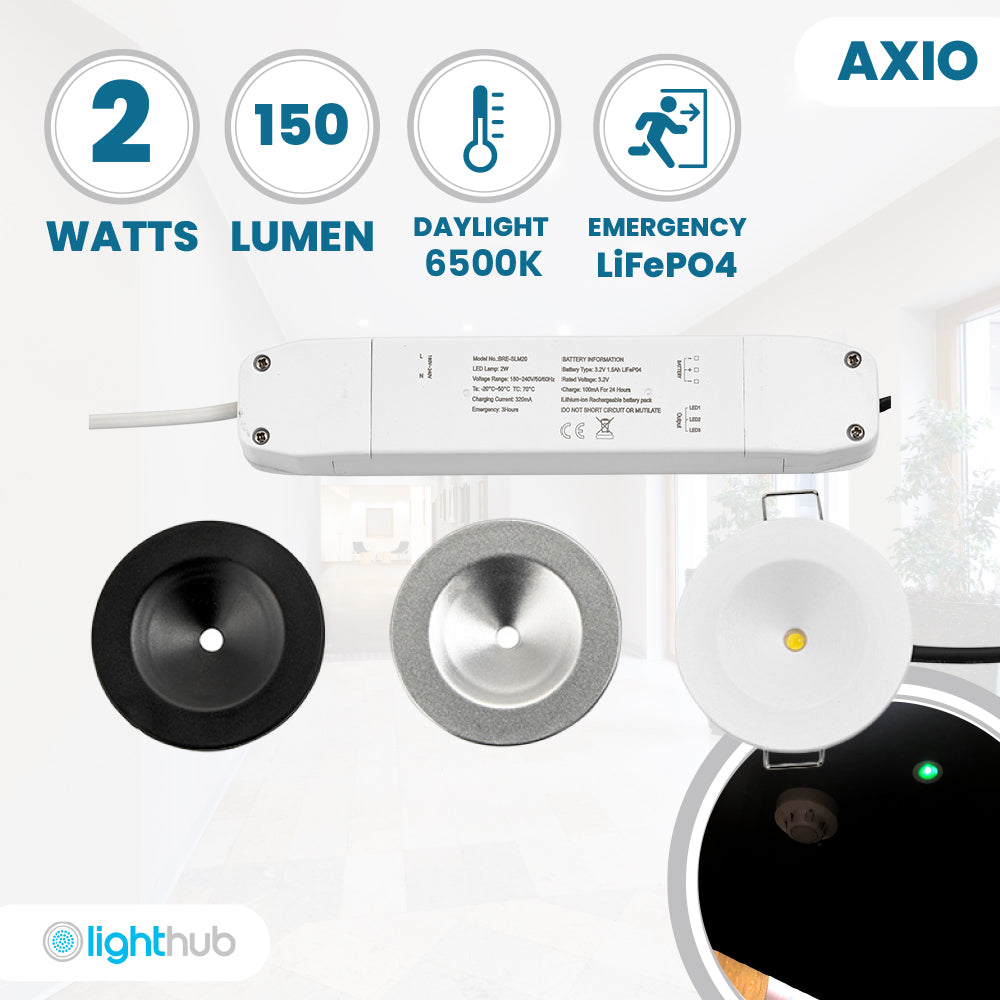 AXIO Mini Non Maintained LED Downlight Pin Spot Light | LED 2W 150lm | 6500K Daylight | IP20 | 3hr Emergency