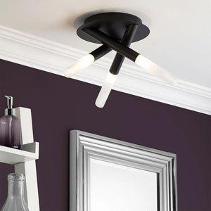 CRUX | Triple Semi Flush Tubular Bathroom Waterproof Ceiling Spotlight Fitting | G9 | IP44 | Matt Black