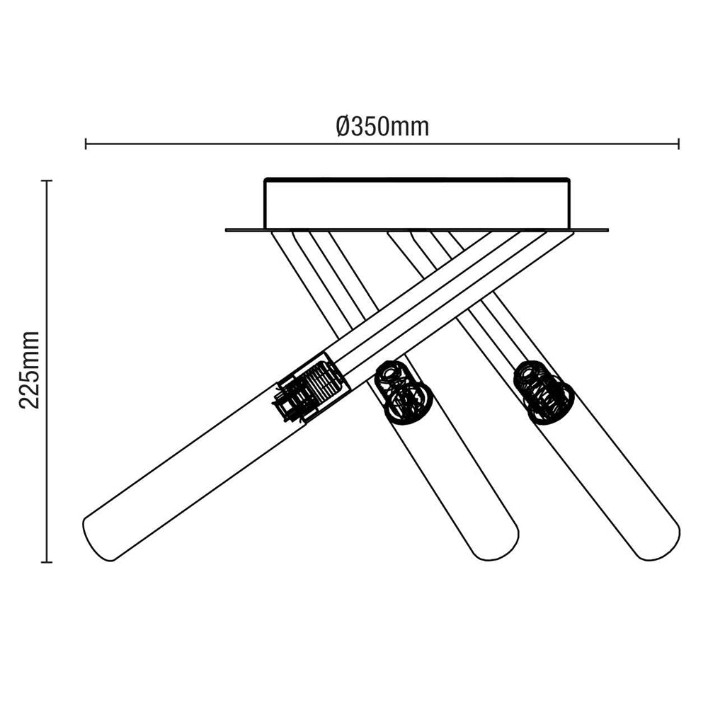 CRUX | Triple Semi Flush Tubular Bathroom Waterproof Ceiling Spotlight Fitting | G9 | IP44 | Matt Black