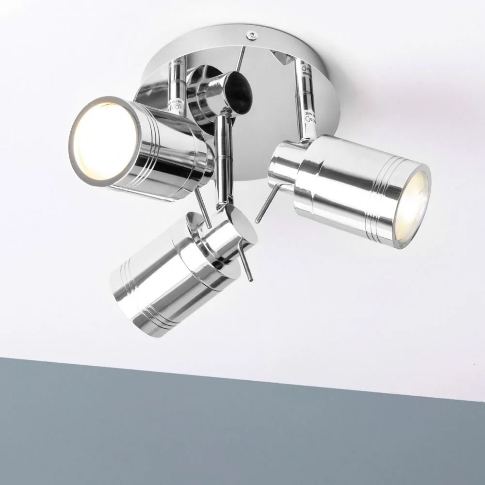 SCORPIUS | Triple Semi Flush Waterproof Ceiling Bathroom Spot Light Fitting | GU10 | IP44 | Polished Chrome