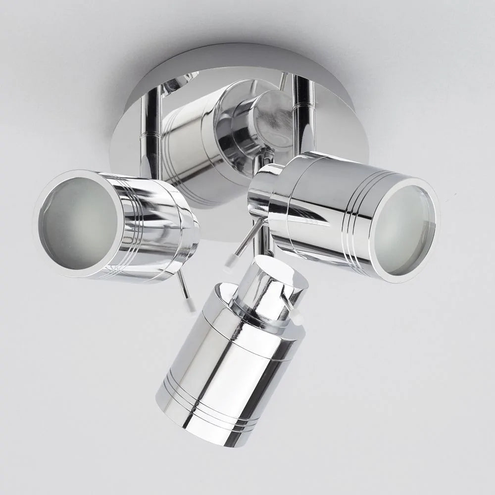 SCORPIUS | Triple Semi Flush Waterproof Ceiling Bathroom Spot Light Fitting | GU10 | IP44 | Polished Chrome