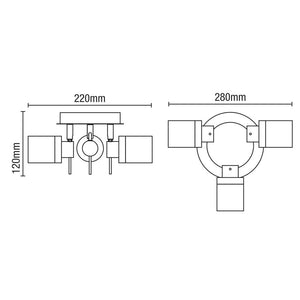 SCORPIUS | Triple Semi Flush Waterproof Ceiling Bathroom Spot Light Fitting | GU10 | IP44 | Polished Chrome