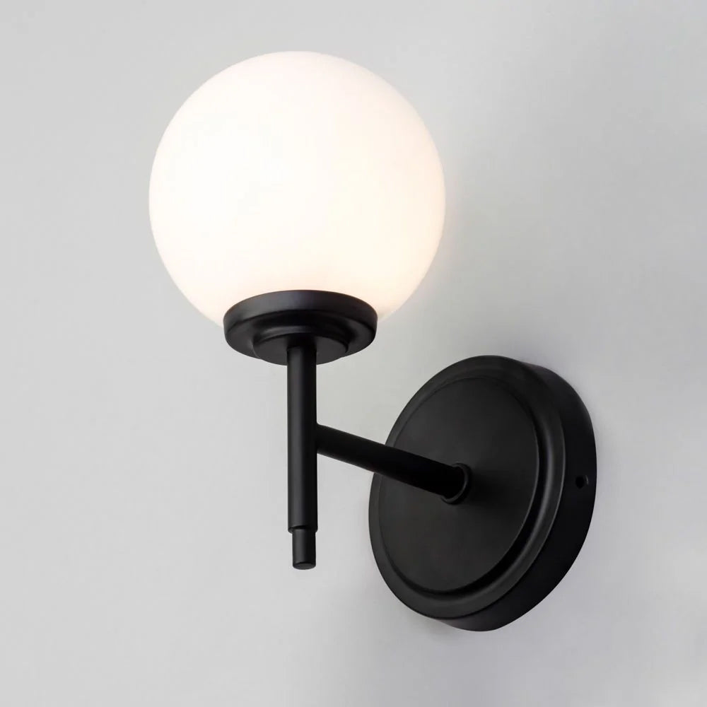 PORTO | Globe Glass Waterproof Bathroom Kitchen Wall Light Fitting | G9 | IP44 | Black