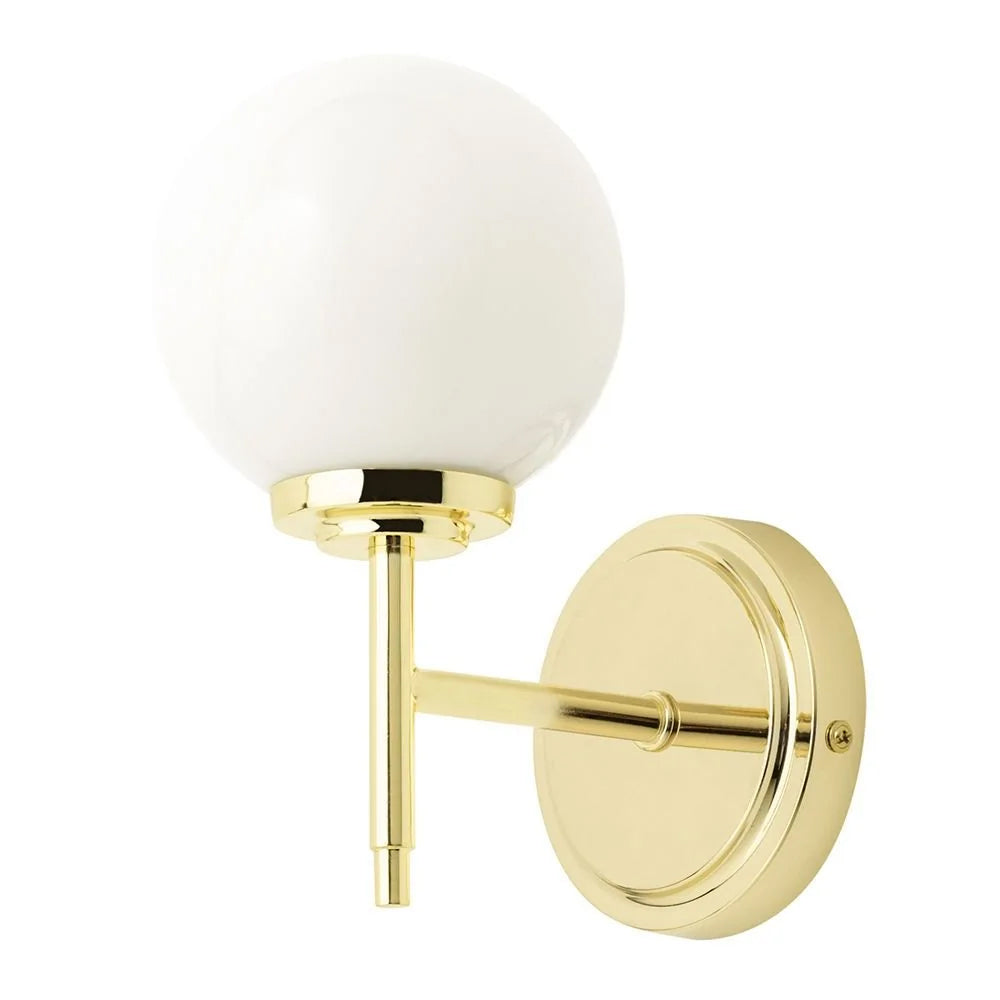 PORTO | Globe Glass Waterproof Bathroom Kitchen Wall Light Fitting | G9 | IP44 | Polished Brass