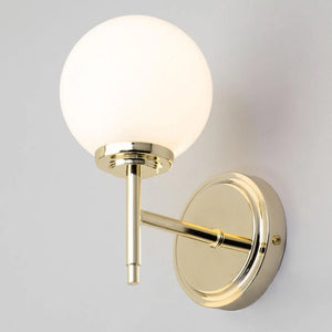 PORTO | Globe Glass Waterproof Bathroom Kitchen Wall Light Fitting | G9 | IP44 | Polished Brass