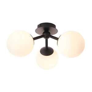 PULSA | Globe Glass Waterproof Dimmable Ceiling 3-Light Semi-Flush Fitting | G9 | IP44 | Matt Black