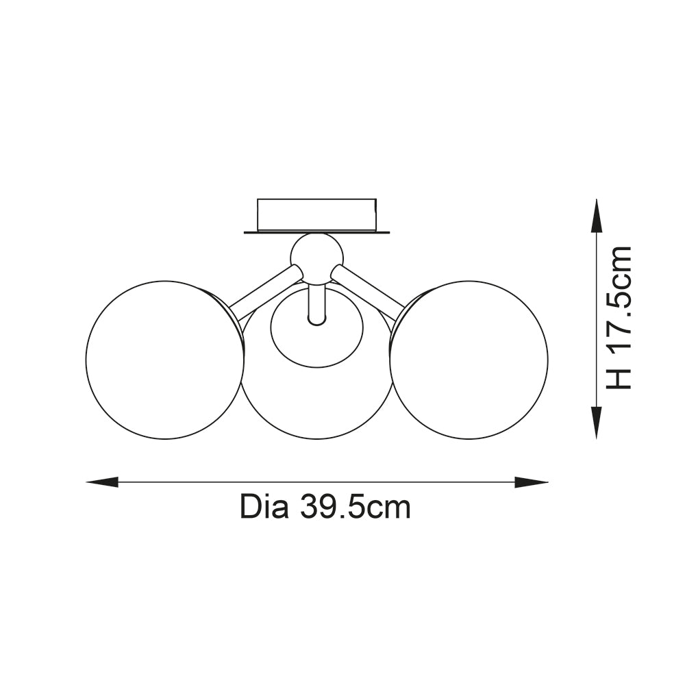 PULSA | Globe Glass Waterproof Dimmable Ceiling 3-Light Semi-Flush Fitting | G9 | IP44 | Matt Black