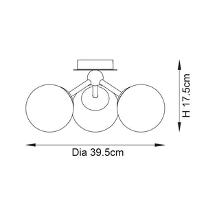 PULSA | Globe Glass Waterproof Dimmable Ceiling 3-Light Semi-Flush Fitting | G9 | IP44 | Matt Black