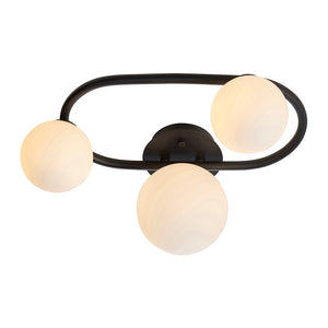 PULSA | Globe Glass Waterproof Dimmable Ceiling 3-Light Semi-Flush Fitting | G9 | IP44 | Matt Black