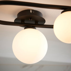 PULSA | Globe Glass Waterproof Dimmable Ceiling 3-Light Semi-Flush Fitting | G9 | IP44 | Matt Black