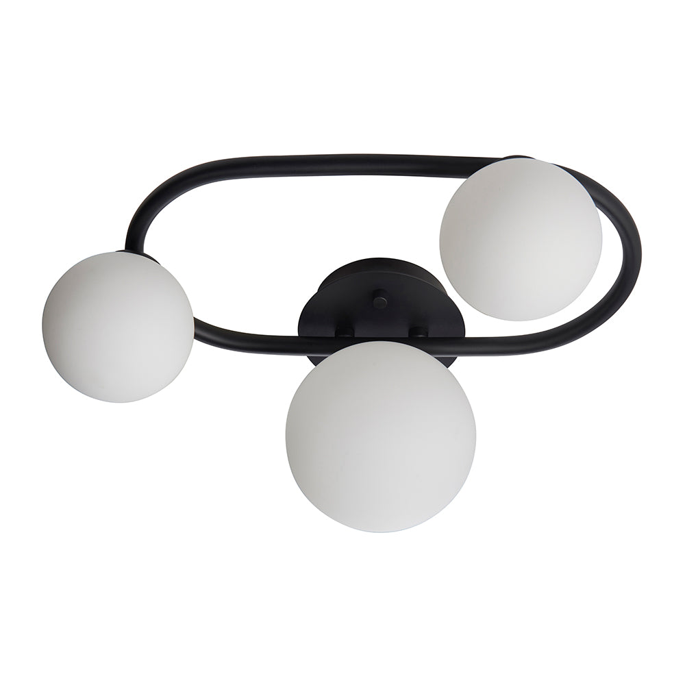 PULSA | Globe Glass Waterproof Dimmable Ceiling 3-Light Semi-Flush Fitting | G9 | IP44 | Matt Black