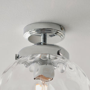 ELSTON | Globe Glass Waterproof Dimpled Dimmable Ceiling Light Semi-Flush Fitting | E27 | IP44 | Polished Chrome