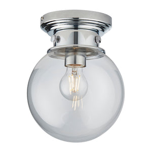 CHESWICK | Globe Glass Waterproof Ceiling Light Flush Fitting | E27 | IP44 | Polished Chrome