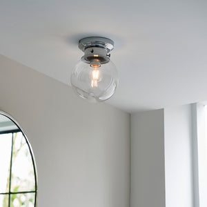 CHESWICK | Globe Glass Waterproof Ceiling Light Flush Fitting | E27 | IP44 | Polished Chrome