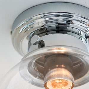 CHESWICK | Globe Glass Waterproof Ceiling Light Flush Fitting | E27 | IP44 | Polished Chrome