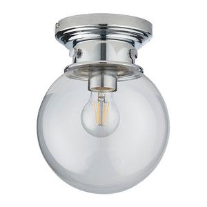 CHESWICK | Globe Glass Waterproof Ceiling Light Flush Fitting | E27 | IP44 | Polished Chrome