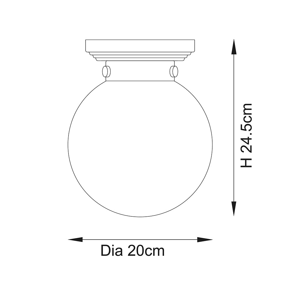 CHESWICK | Globe Glass Waterproof Ceiling Light Flush Fitting | E27 | IP44 | Polished Chrome