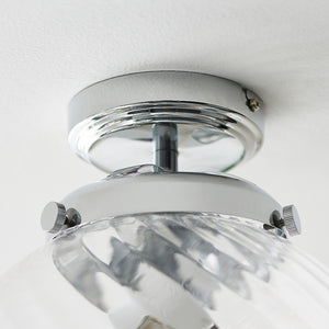 MILSTON | Globe Glass Waterproof Spiral Dimmable Ceiling Light Semi-Flush Fitting | E27 | IP44 | Polished Chrome