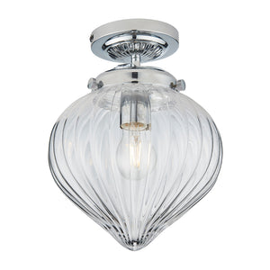 CHESTON | Globe Glass Waterproof Ribbed Dimmable Ceiling Light Semi-Flush Fitting | E27 | IP44 | Polished Chrome