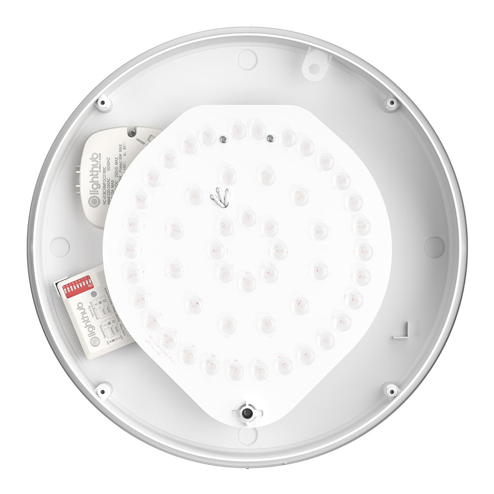 HOLBORN Drum Bulkhead Light Fitting | LED Multi Wattage | CCT 3-Colour | IP65 | Microwave & Corridor Motion Sensor