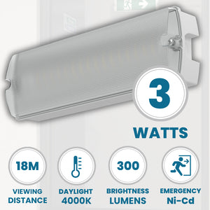 3.5W IP65 LED Emergency Bulkhead Light Fire Exit Sign Legend 3hr Maintained with Optional Sticker Legends