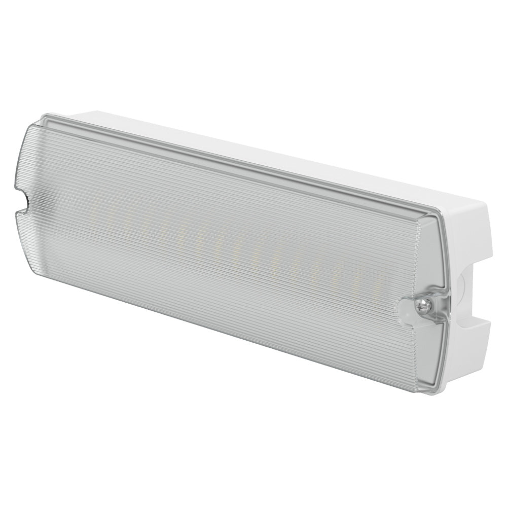 APEX Rectangle Fire Exit Bulkhead Light Fitting | LED 3.5W 254lm | 4000K Daylight White | IP65 | 3hr Emergency SELF TEST