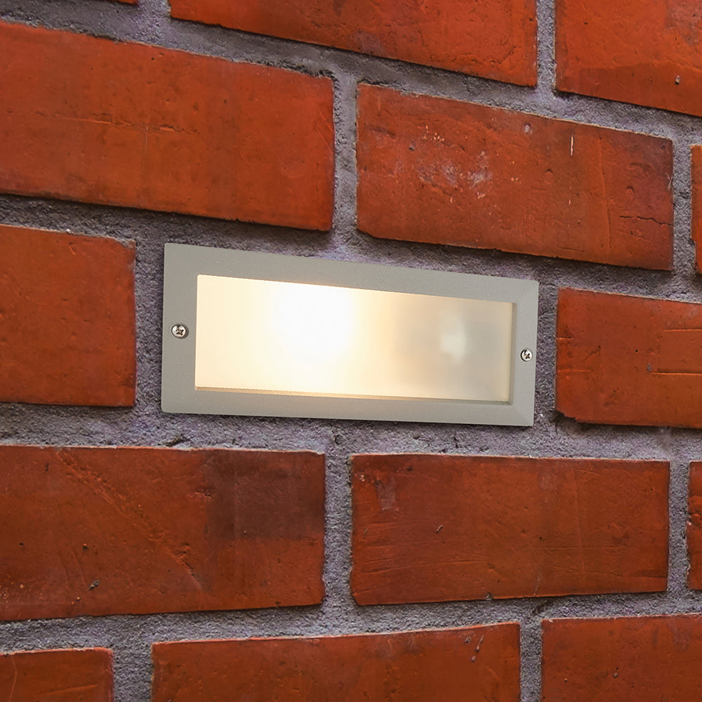 CCT 8W Outdoor Recessed Wall Die-Cast & Glass Brick Light | LED E27 | 3000K, 4000K & 6000K White | IP44 | Grey