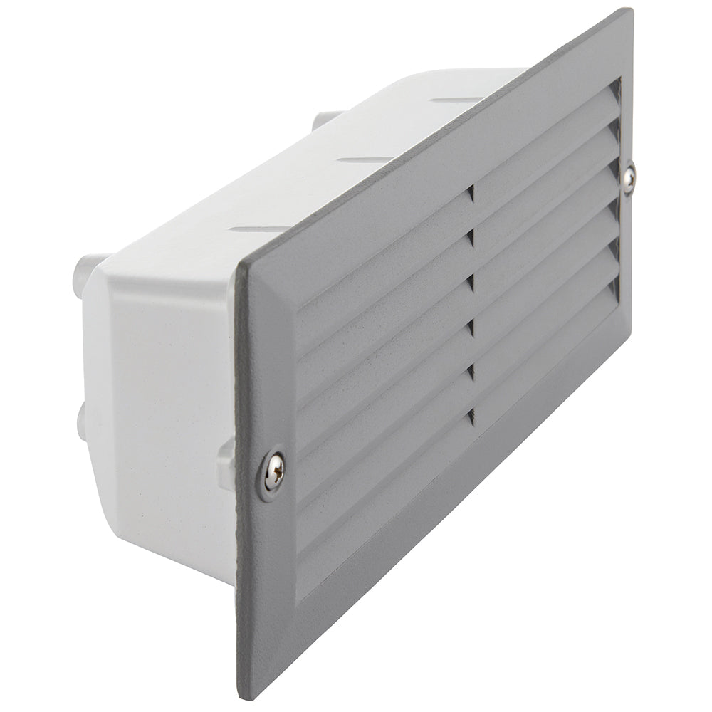 CCT 8W Outdoor Recessed Wall Die-Cast & Glass Louvre Grill Brick Light | LED E27 | 3000K, 4000K & 6000K White | IP44 | Grey