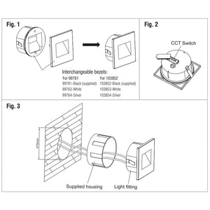 Recessed Indirect Sqaure Wall Step Brick Stair Light for Indoor / Outdoor | LED CCT 1.5W | IP65 | 3000K, 4000K & 6500K | Silver