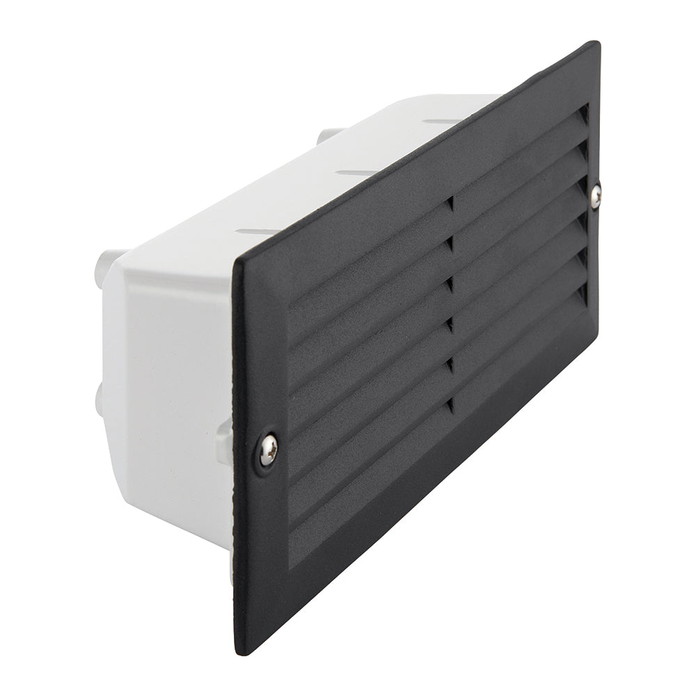 CCT 8W Outdoor Recessed Wall Die-Cast & Glass Louvre Grill Brick Light | LED E27 | 3000K, 4000K & 6000K White | IP44 | Black