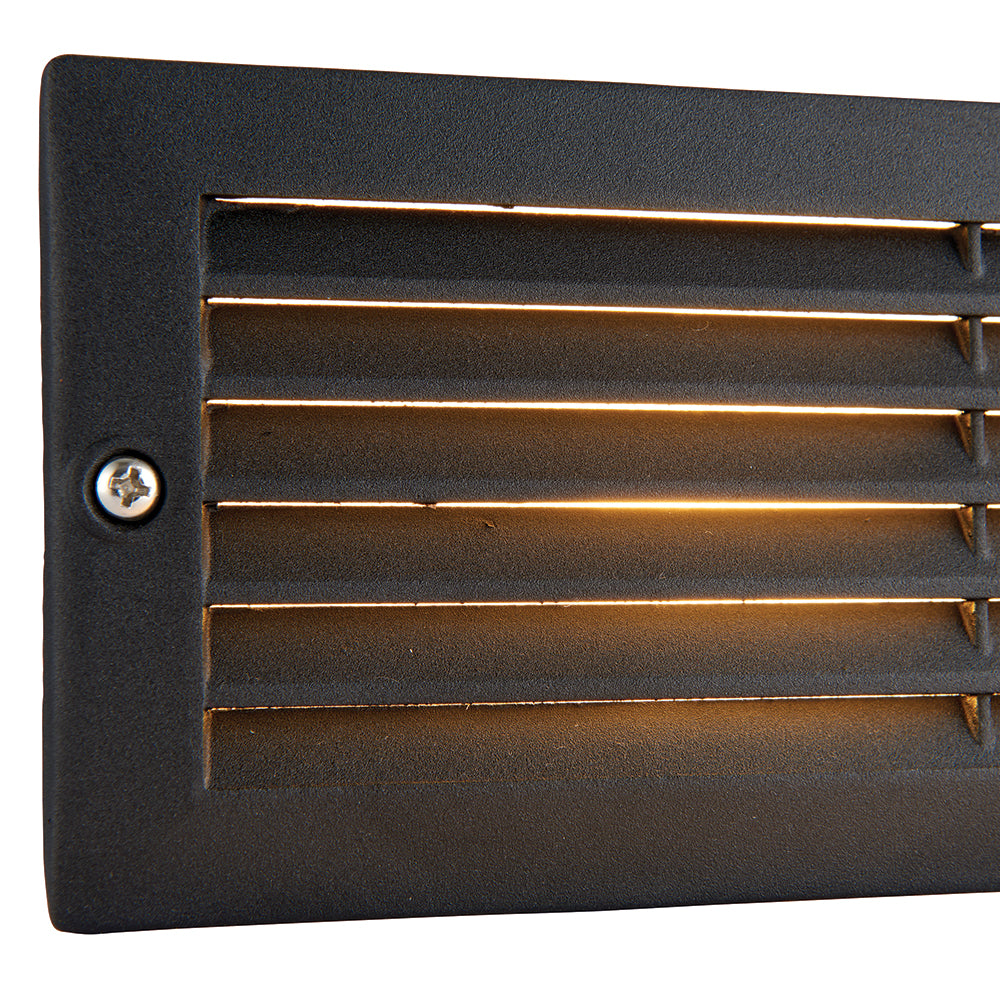 CCT 8W Outdoor Recessed Wall Die-Cast & Glass Louvre Grill Brick Light | LED E27 | 3000K, 4000K & 6000K White | IP44 | Black