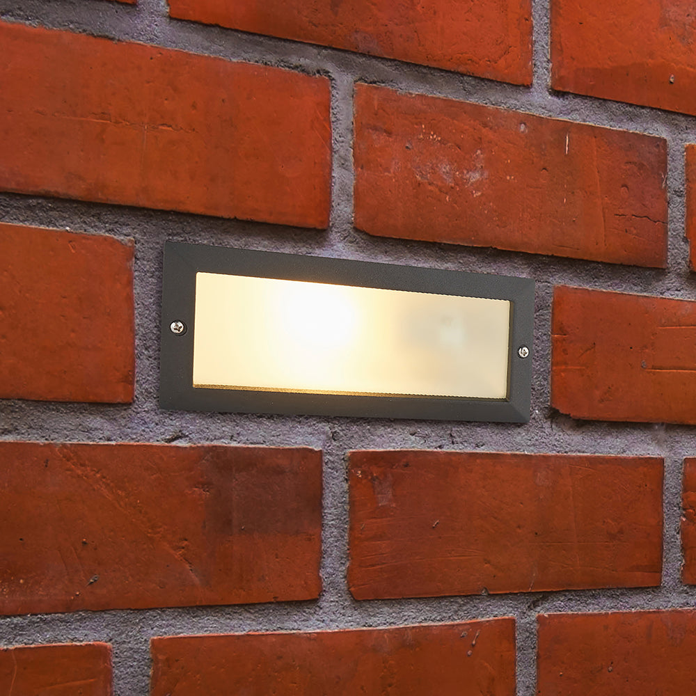 CCT 8W Outdoor Recessed Wall Die-Cast & Glass Brick Light | LED E27 | 3000K, 4000K & 6000K White | IP44 | Black