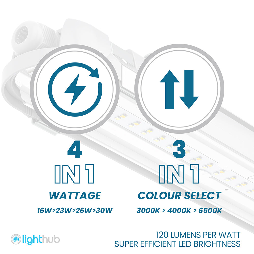 BATTERSEA Non-Corrosive LED Batten Light | 5ft Single 4200lm | CCT Tri-Colour & Multi Wattage | IP66 | Emergency