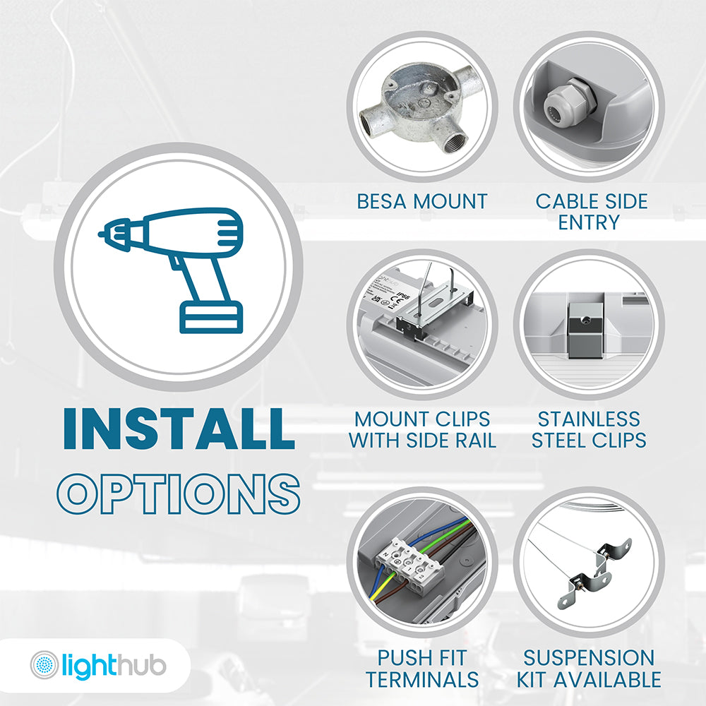 BATTERSEA Non-Corrosive LED Batten Light | 5ft Single 4200lm | CCT Tri-Colour & Multi Wattage | IP66 | Emergency + Microwave Sensor