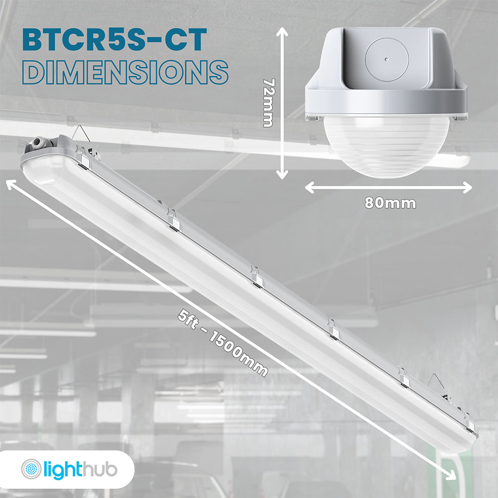 BATTERSEA Non-Corrosive LED Batten Light | 5ft Single 4200lm | CCT Tri-Colour & Multi Wattage | IP66 | Emergency